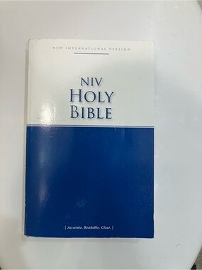 Holy Bible Blue and White Paperback -